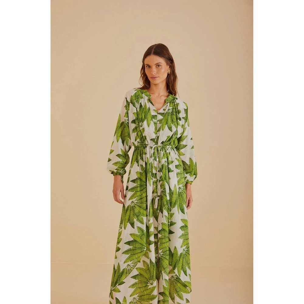Farm Rio Off-White Palm Fan Maxi Dress size XL Tropical Resort Vacation